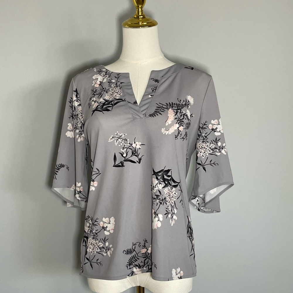 Ann Taylor Factory Gray Floral Blouse
